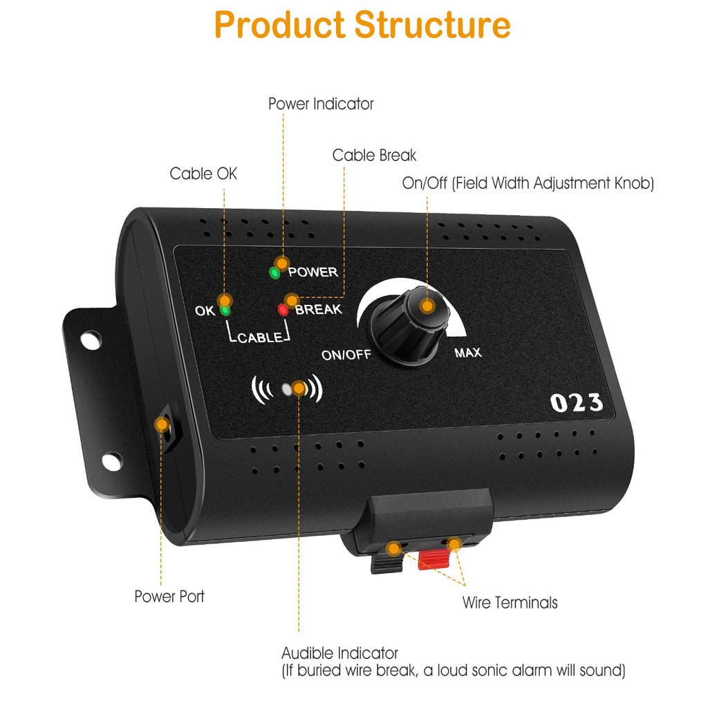 1Set Electric Dog Fence System Pet Tone Shock Boundary Containment Water Resistant Collar Receiver For Small Medium Large Dog