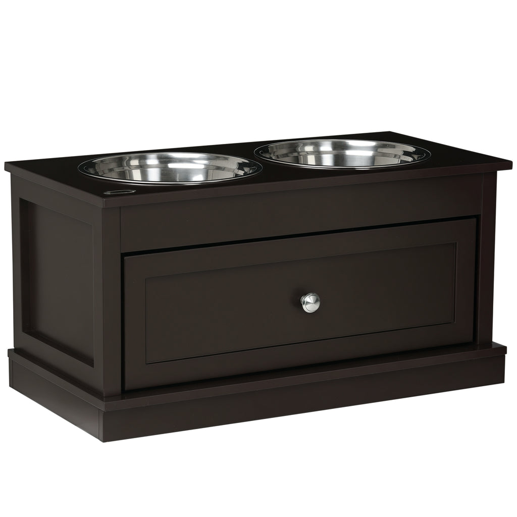 Large Elevated Dog Bowls with Storage Drawer Containing 11L Capacity, Raised Dog Bowl Stand Pet Food Bowl Dog Feeding Station, Brown