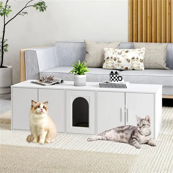 Hidden Cat Litter Box Cabinet, Privacy Enclosure + Cat House + TV Stand/Side Table, 310LBS Tabletop Capacity