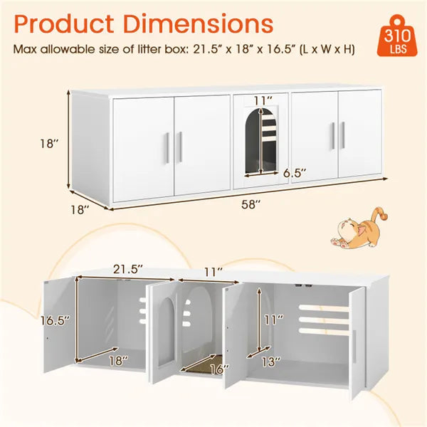 Hidden Cat Litter Box Cabinet, Privacy Enclosure + Cat House + TV Stand/Side Table, 310LBS Tabletop Capacity