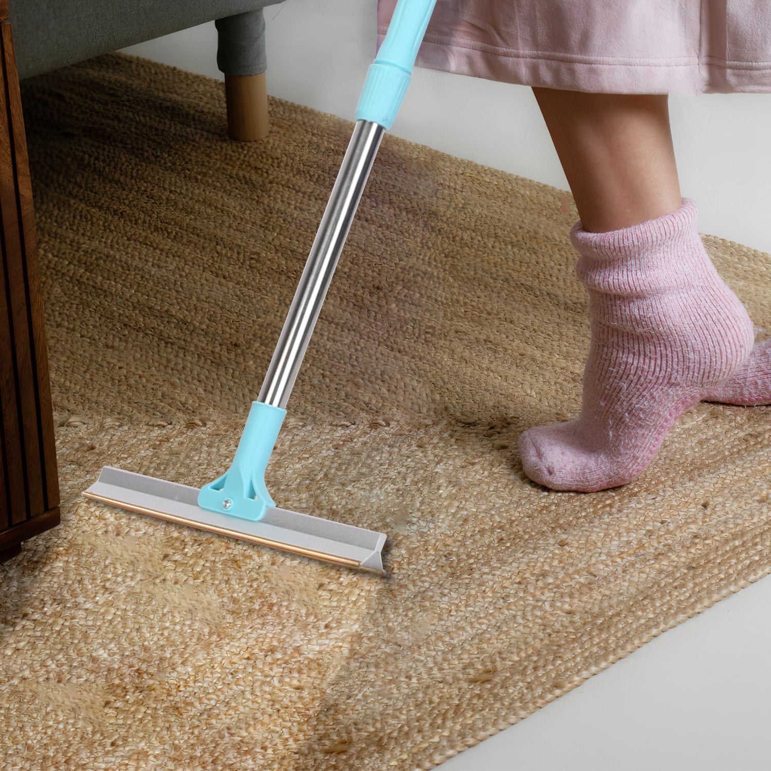 1Pc Pet Hair Removal Rake With 54.33in Adjustable Telescopic Rod Multi-Fabric Dog Cat Hair Scraper Lint Shaver For Carpet Rug Clothes Couch