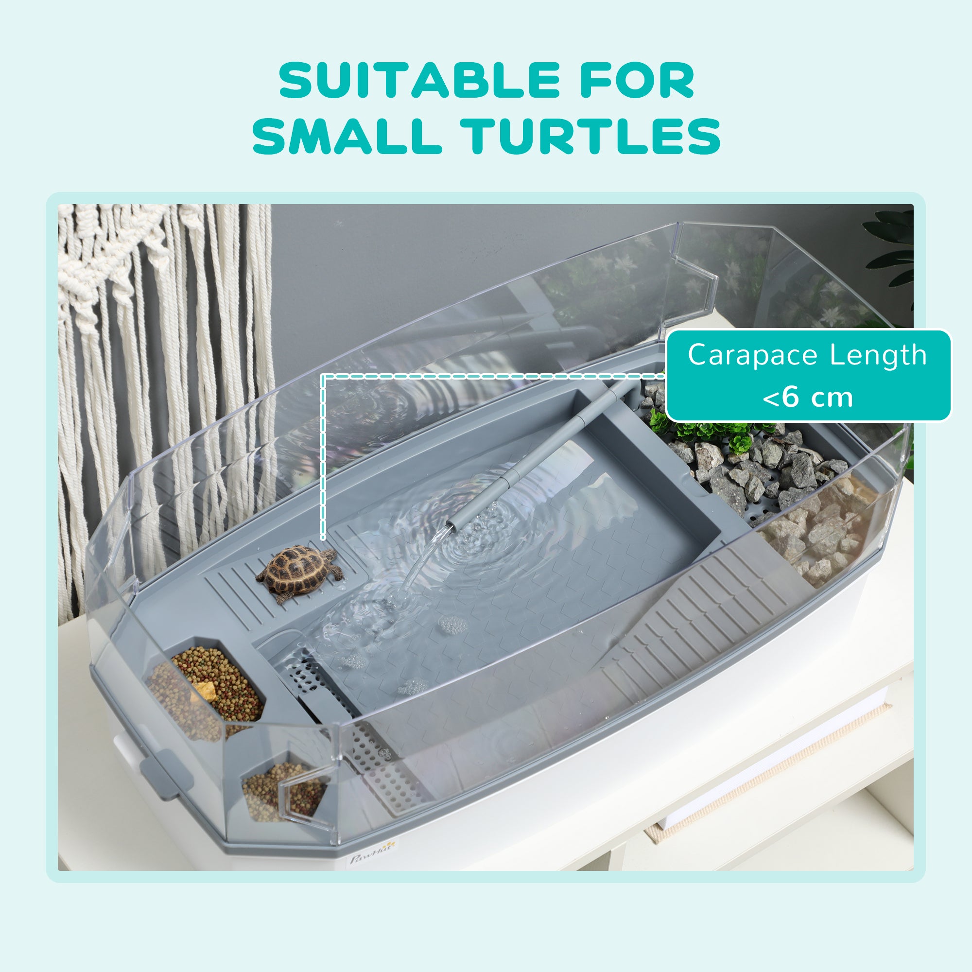 Turtle Tank Kit, Turtle Aquarium with Basking Platform, Water Pump, Filter Layer Design, Full View Visually Reptile Habitat, Easy to Clean and Change Water, Multi Functional Area