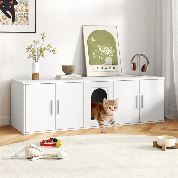 Hidden Cat Litter Box Cabinet, Privacy Enclosure + Cat House + TV Stand/Side Table, 310LBS Tabletop Capacity