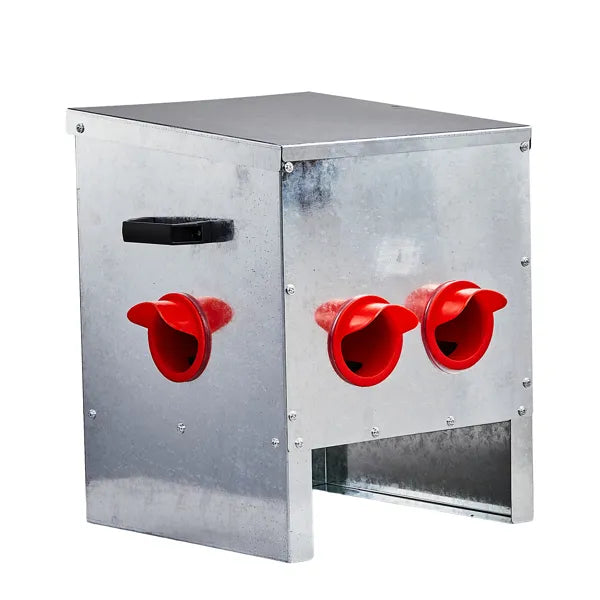 Automatic Chicken Feeder Rodent Proof, 4 Ports Large Capacity Metal Poultry Feeder With Handles And Lid, Galvanized Chicken Feeder For Hen Coop