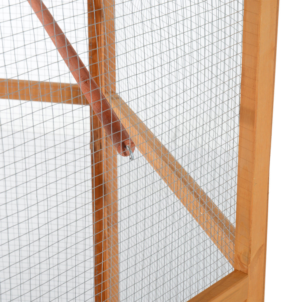 69" Wooden Hexagonal Outdoor Aviary Flight Bird Cage With Covered Roof, Brown