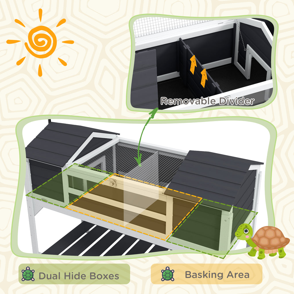 Tortoise Enclosure Tortoise House with Adjustable Lamp Holder Storage Shelf, Dual Main Houses, Openable Lid, Gray