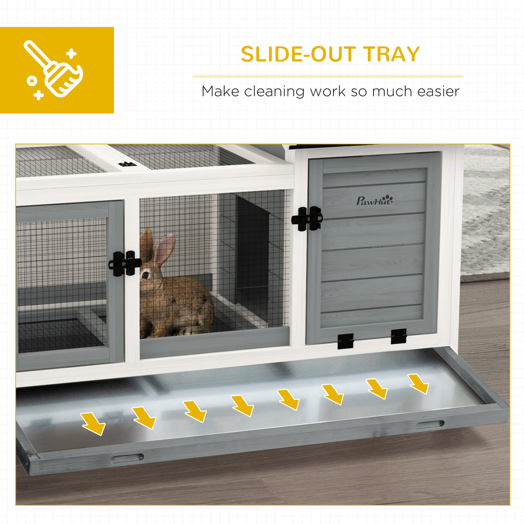 Wooden Rabbit Hutch with Wheels, Run, Slide-out Tray for Small Animals, Guinea Pig, Blue