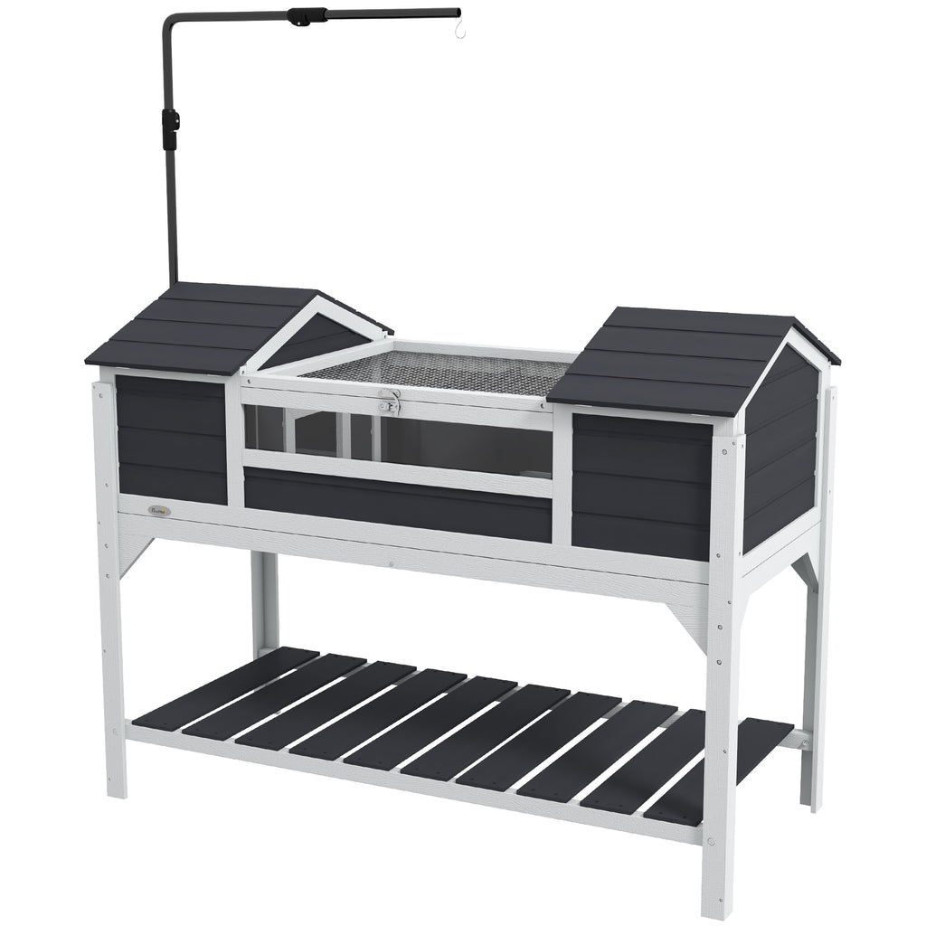 Tortoise Enclosure Tortoise House with Adjustable Lamp Holder Storage Shelf, Dual Main Houses, Openable Lid, Gray