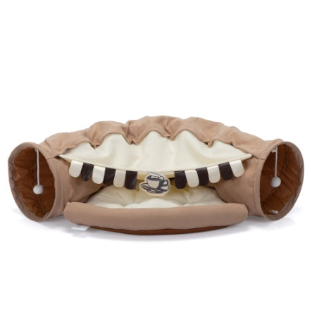Cat's Telescopic Tunnel Cushioned Bed Pet Nest Teasing Balls Zipper Connection Feline Supplies