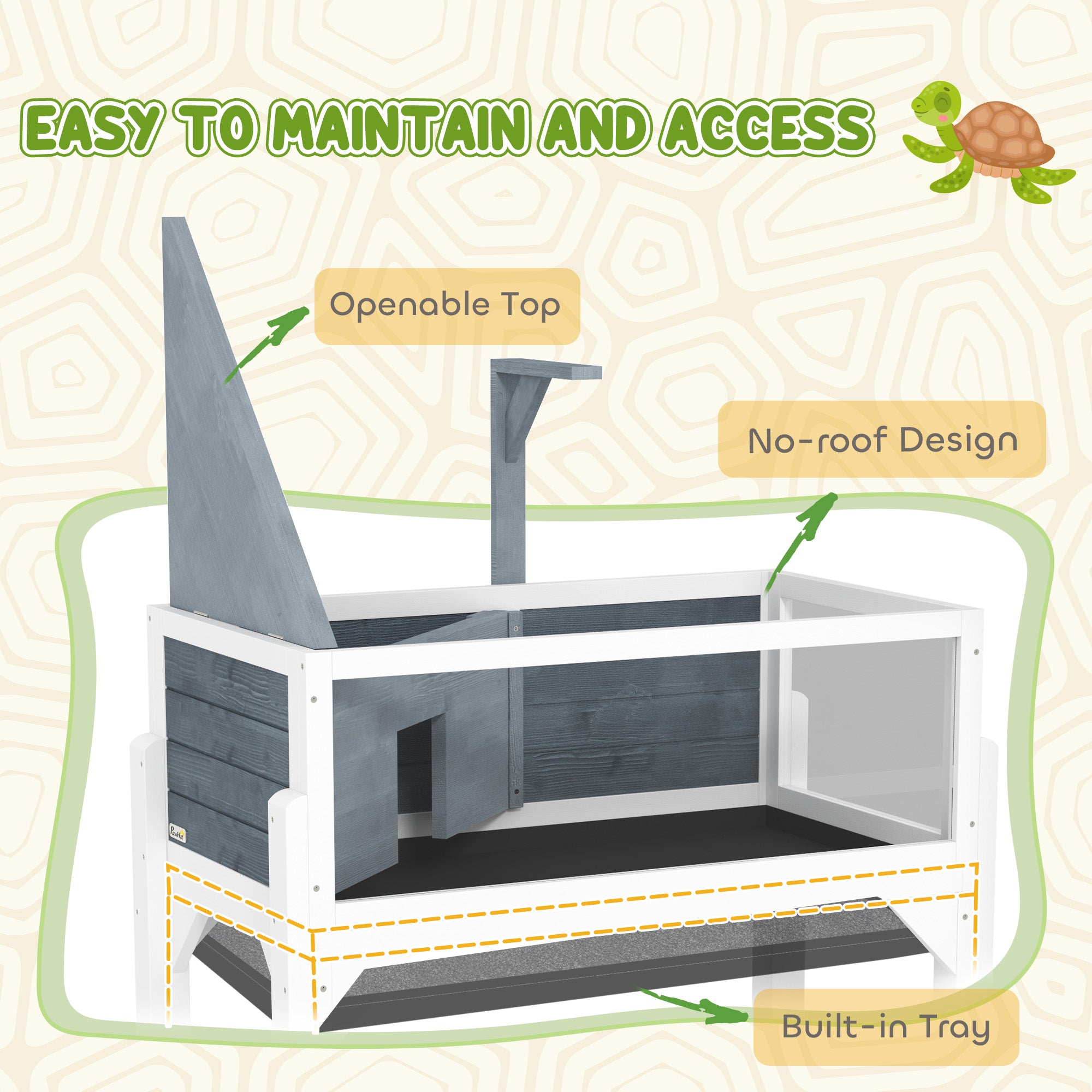 Wooden Tortoise Habitat with Storage Shelf, Tortoise Enclosure with Clear Windows, Openable Top, Lamp Holder, Gray