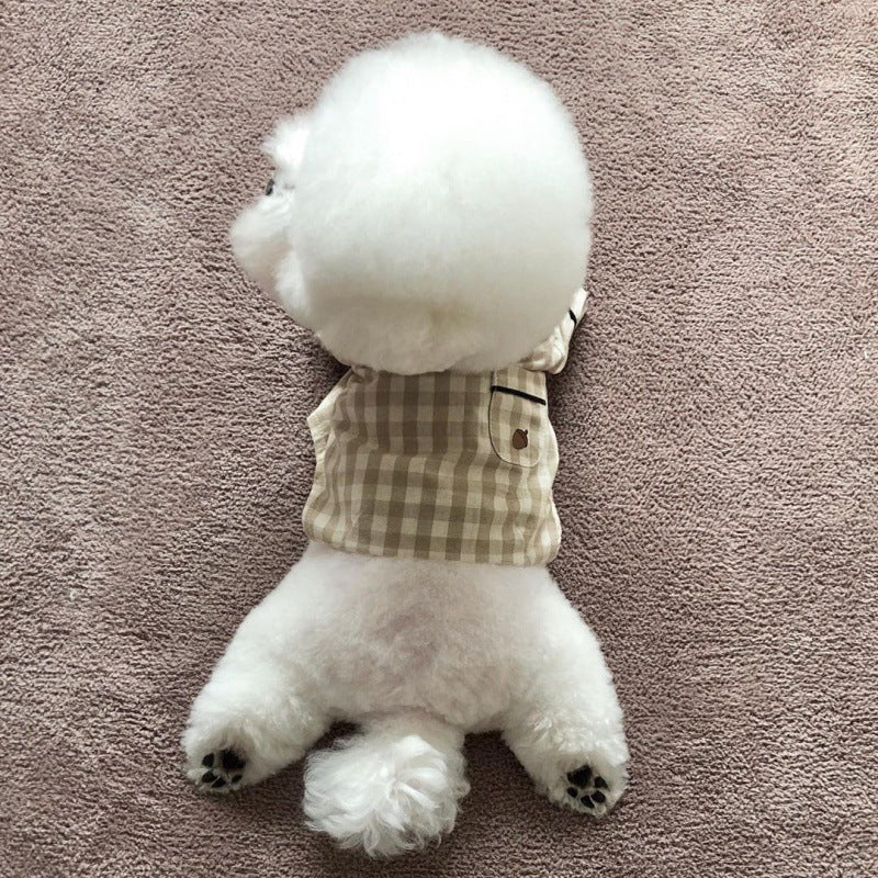 Plaid Khaki Blue Pocket Pajamas For Dogs