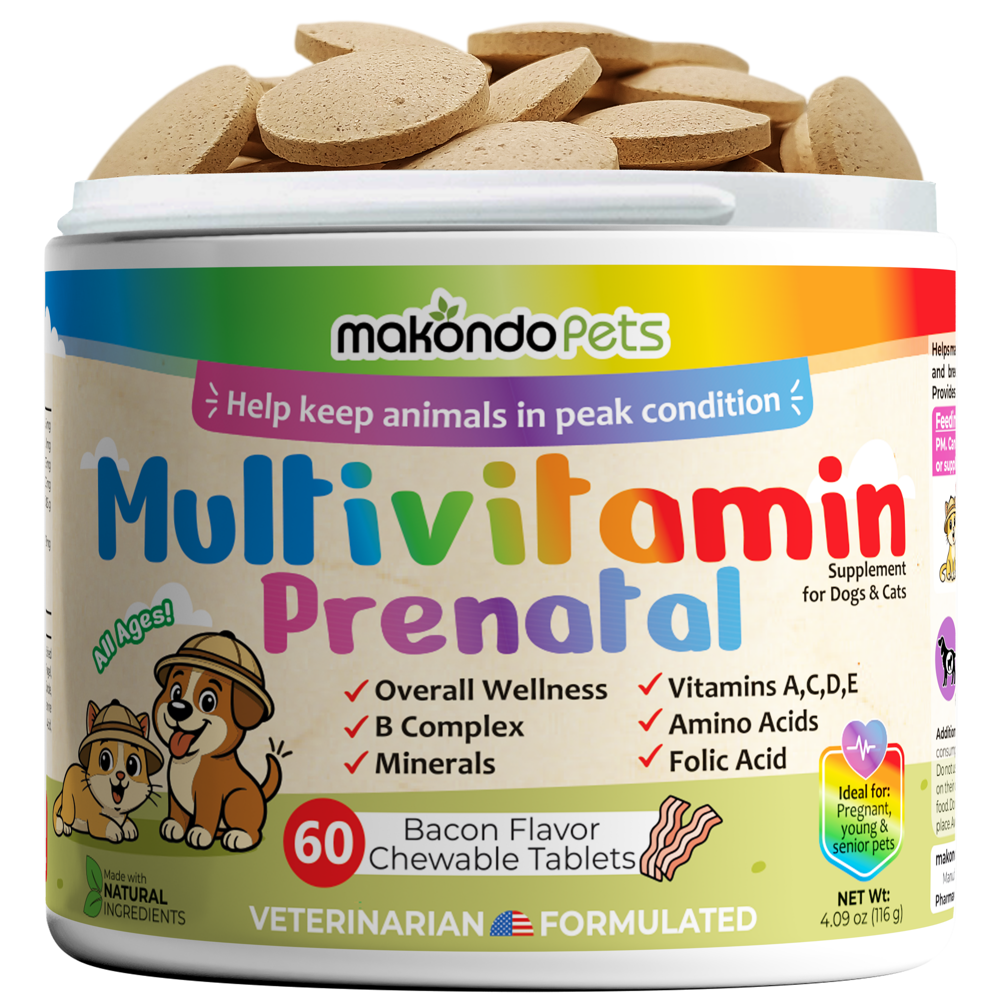 Multivitamin for Dogs & Cats. Prenatal Vitamins. 60 Tabs