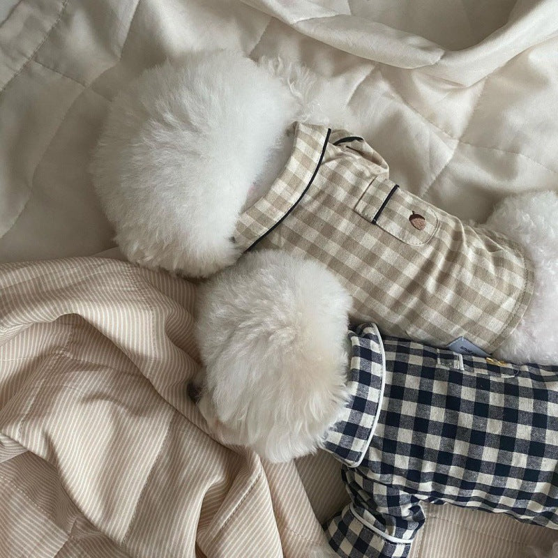 Plaid Khaki Blue Pocket Pajamas For Dogs