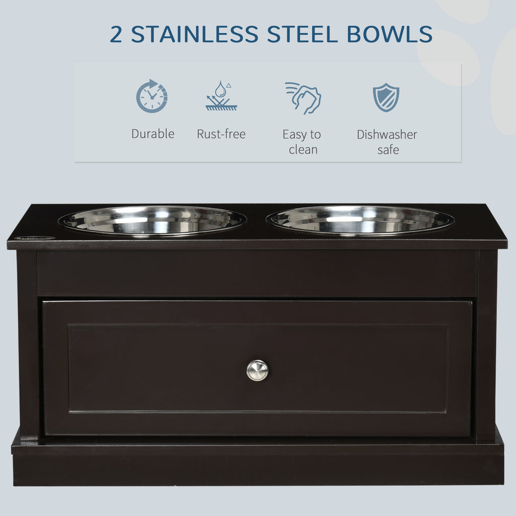 Large Elevated Dog Bowls with Storage Drawer Containing 11L Capacity, Raised Dog Bowl Stand Pet Food Bowl Dog Feeding Station, Brown