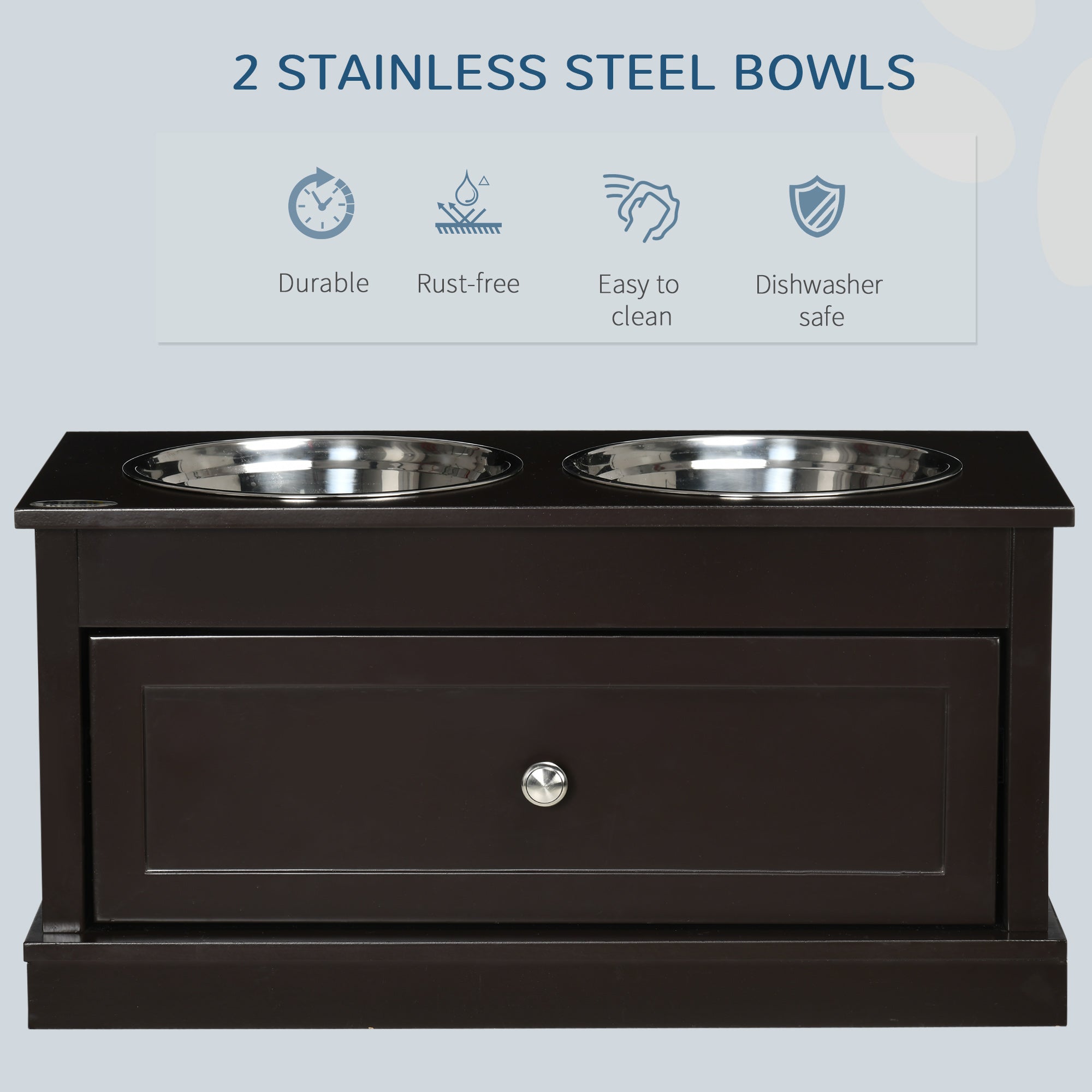 Large Elevated Dog Bowls with Storage Drawer Containing 11L Capacity, Raised Dog Bowl Stand Pet Food Bowl Dog Feeding Station, Brown