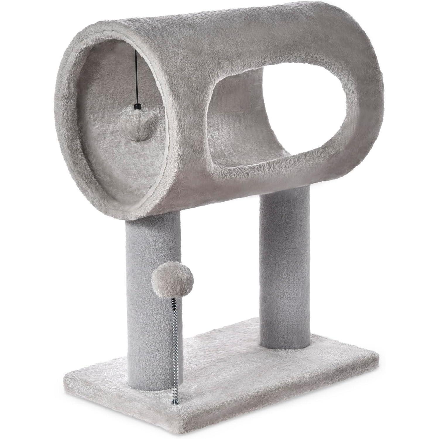 Gray Indoor Cat Tree With Hanging Ball 20.5Cat Tree With Tunnel Bed And Scratching Post Cat Tower