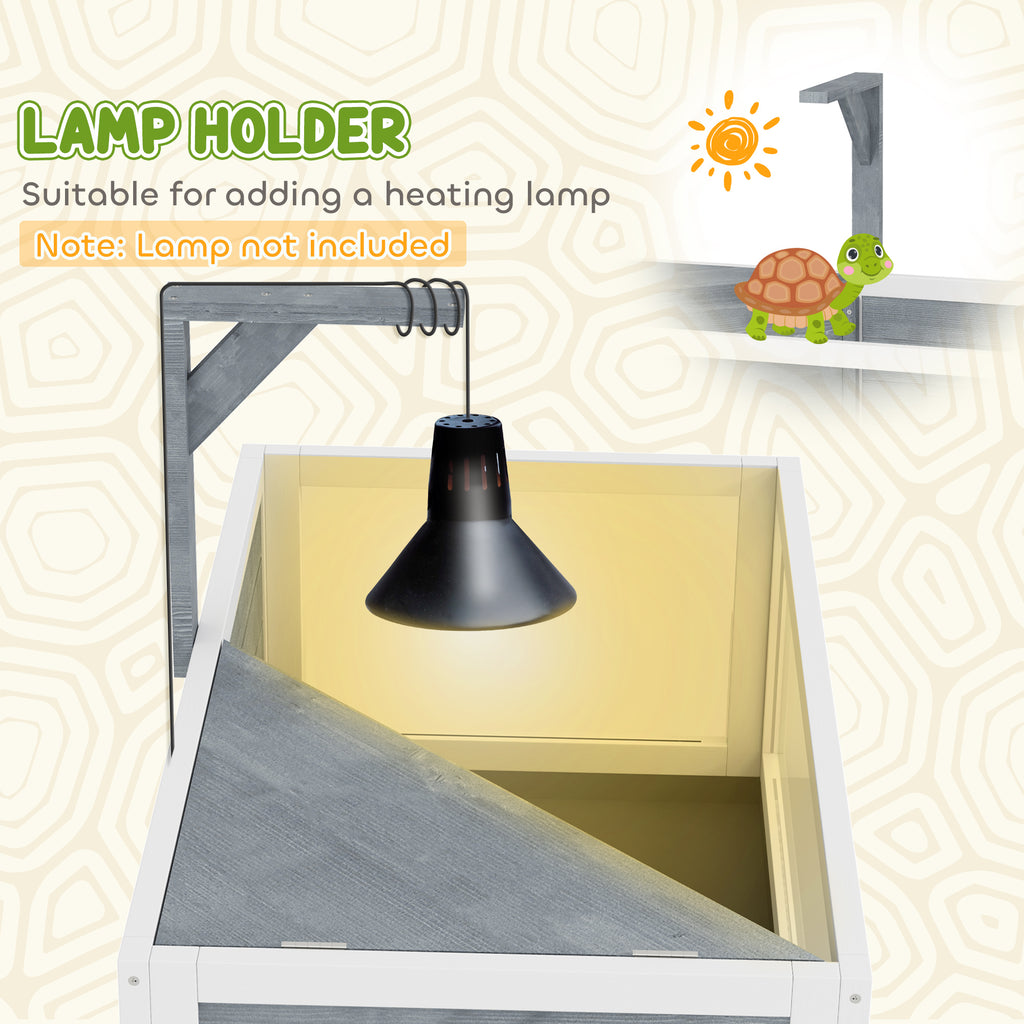 Wooden Tortoise Habitat with Storage Shelf, Tortoise Enclosure with Clear Windows, Openable Top, Lamp Holder, Gray