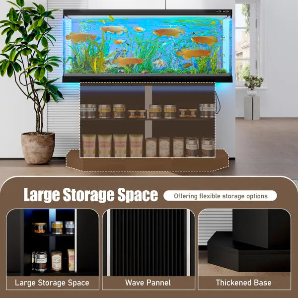 Modern 55-75 Gallon Fish Tank Stand With Power Outlet (4 AC 2 USB Ports), Heavy Duty Aquarium Stand With Cabinet Storage For Fish Tank, Turtle Tank, Reptile Terrarium, 880LBS Capacity, Black