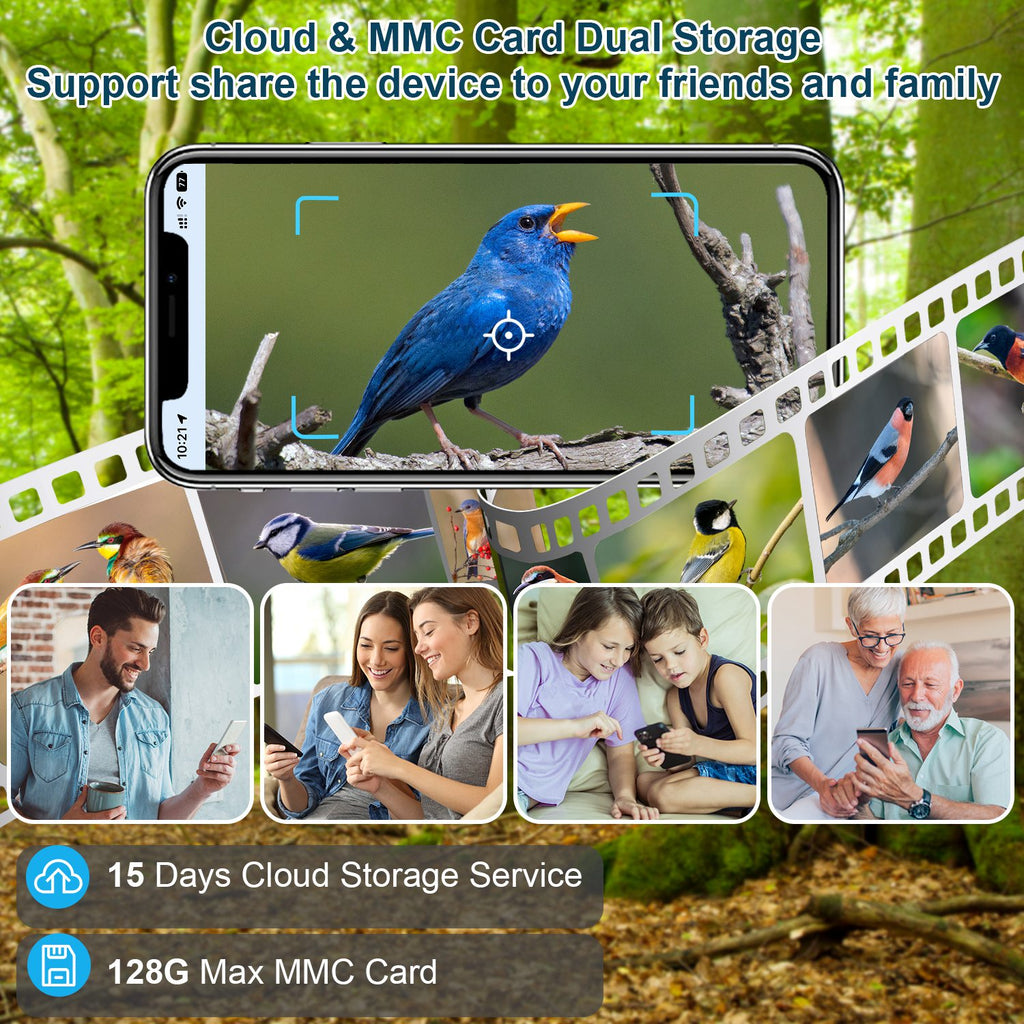 Smart Bird Feeder With Solar Powered Camera 1080P HD AI Identify PIR Motion Auto Capture Video Cloud Card Storage WiFi Connection App Control IP65 Waterproof