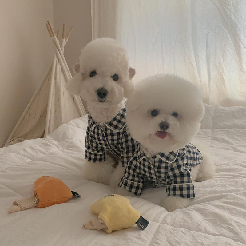 Plaid Khaki Blue Pocket Pajamas For Dogs