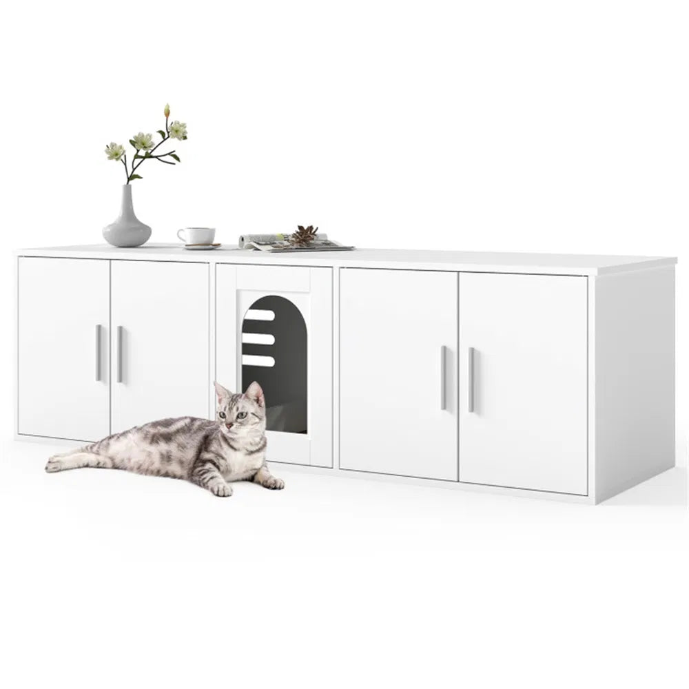 Hidden Cat Litter Box Cabinet, Privacy Enclosure + Cat House + TV Stand/Side Table, 310LBS Tabletop Capacity